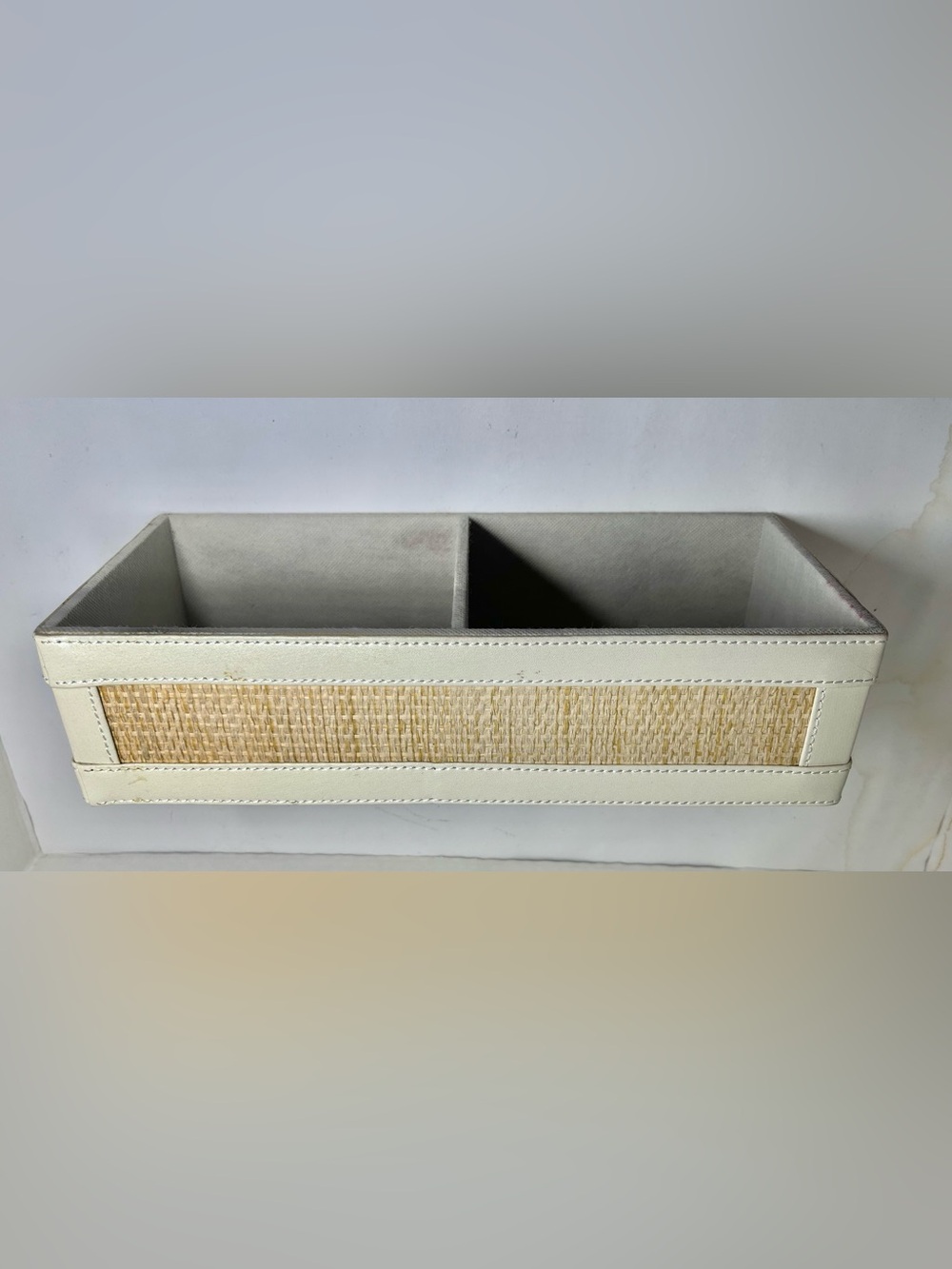 Home Goods 2-Compartment Cream/Natural Woven Organizer (NEW) (13" L) (6 1/2" W)